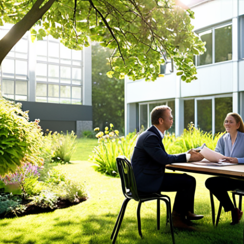 Home 14 **
Prompt: A vibrant garden scene. In the foreground, two colleagues are engaged in a friendly, open conversation, exchanging feedback. Sunlight streams through the trees, illuminating growth and blossoms. Background: A modern office building, subtly blurred. Focus on creating a sense of trust, collaboration, and continuous development. Add visual cues representing the "Frekvens," "Metod," "Fokus," and "Källor" from the table, such as a calendar for frequency or a speech bubble for method, integrated seamlessly into the garden setting.
**