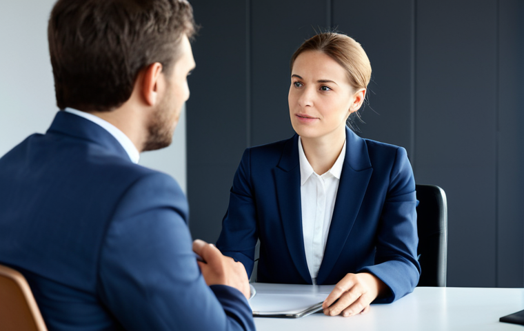A professional businesswoman in a modest business suit, actively listening with an attentive expression to a male colleague in a modern, bright office meeting room. Both individuals are fully clothed in appropriate attire and professional dress, conveying an atmosphere of constructive dialogue and mutual respect. The scene highlights open communication and a natural pose. perfect anatomy, correct proportions, natural pose, well-formed hands, proper finger count, natural body proportions, safe for work, appropriate content, professional, modest, family-friendly, high-resolution, professional photography, studio lighting.